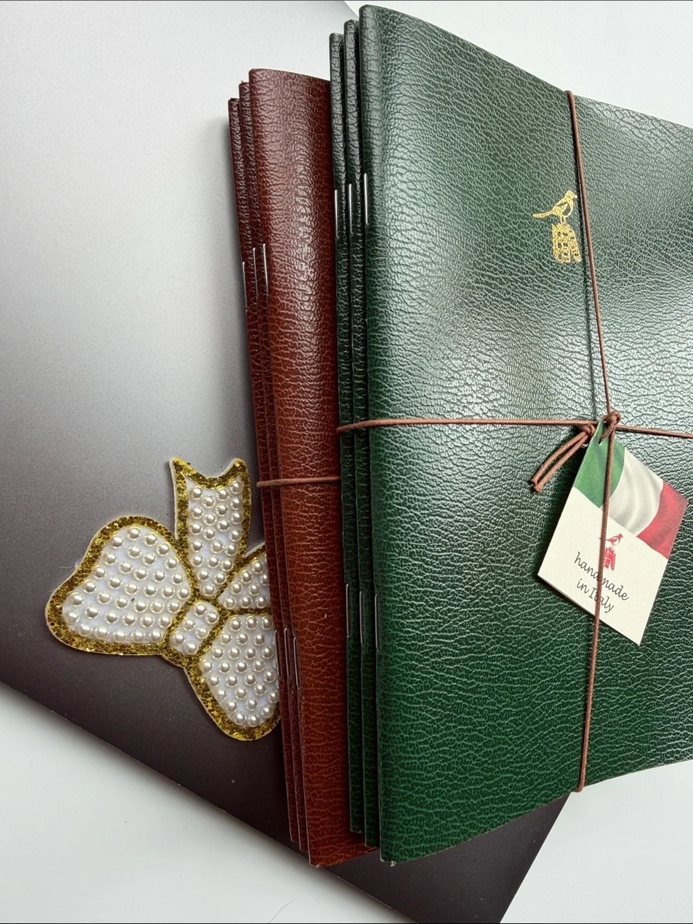 Bieffe Set of 6  Handmade Italian Notebooks - Dark Green & Red